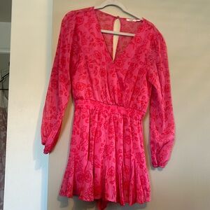 Pink and red floral long sleeve romper